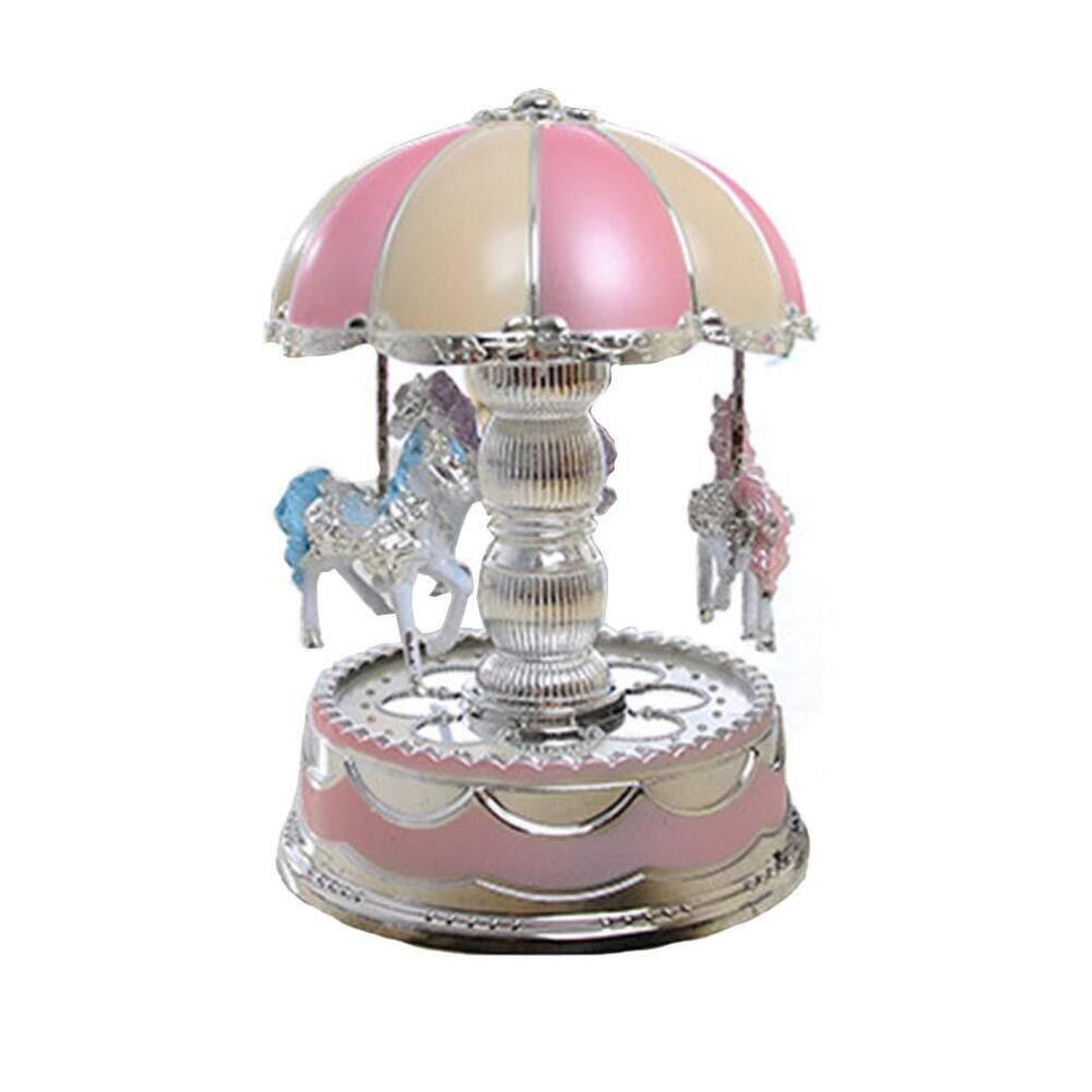 6823 Luxury Carousel Music Box - Totatable 3-Horse Carousel with LED Light